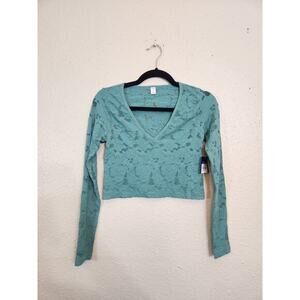 Arizona Jean Co Womens Green V-Neck‎ Lace Sheer Stretch Crop Top Size Medium NWT